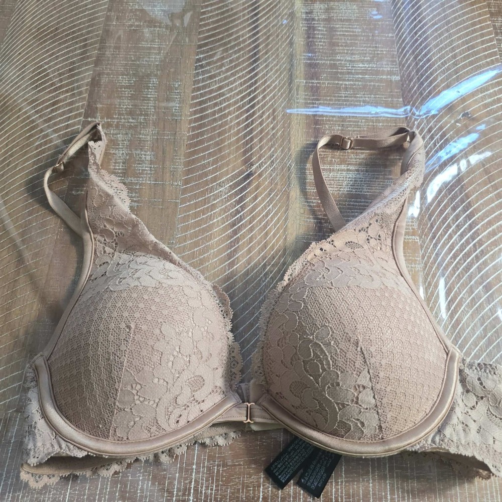 International Concepts Nude Floral Lace Push-up Plunge Bra 34B Beige Underwire